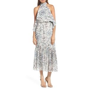 FOXIEDOX  Amina Pompom Halter Maxi Dress, Large